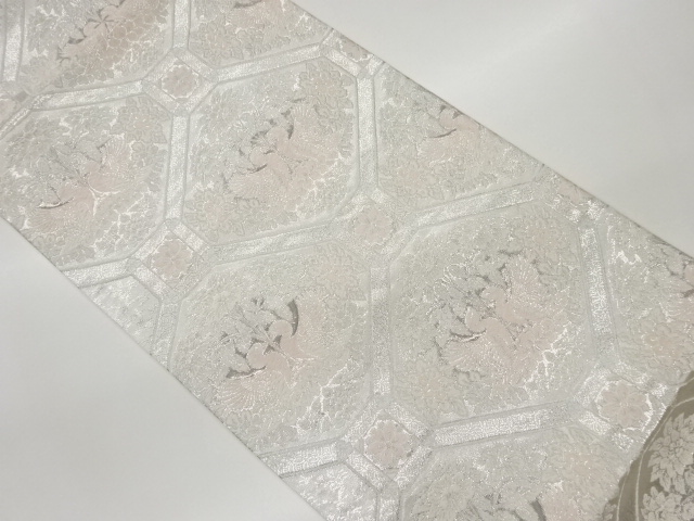 蜀江に向かい鳥・花々模様織出し袋帯